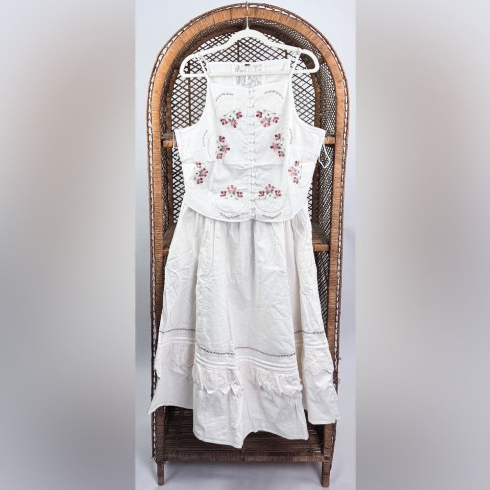 Free People Maeberrie Embroiderer Crop Top Skirt Set XL NWT Ivory Boho - Picture 5 of 9